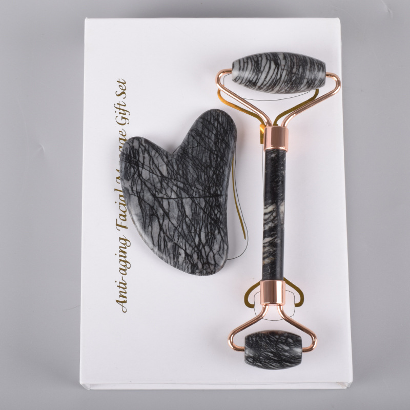 

Natural Picasso Jasper Roller Guasha Tool Set Gift boxed Stone Massage Face Jade Roller Slimming Anti Wrinkle Cellulite Healing tools