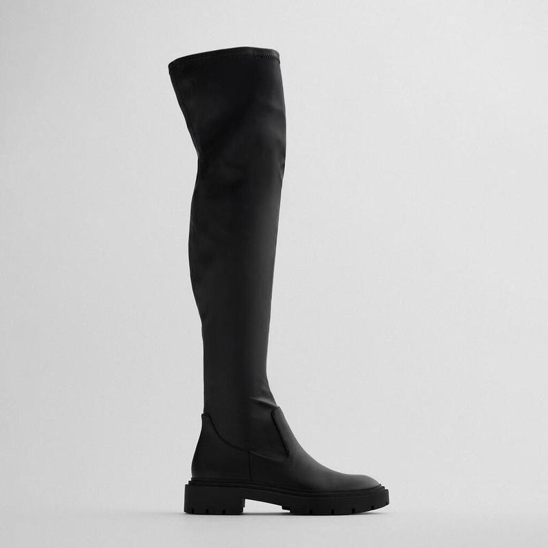 

New Women's Shoes Over The Knee Boots Autumn and Winter High Boots Fashion Thick-soled Elastic Thigh High Flat1, Black plush