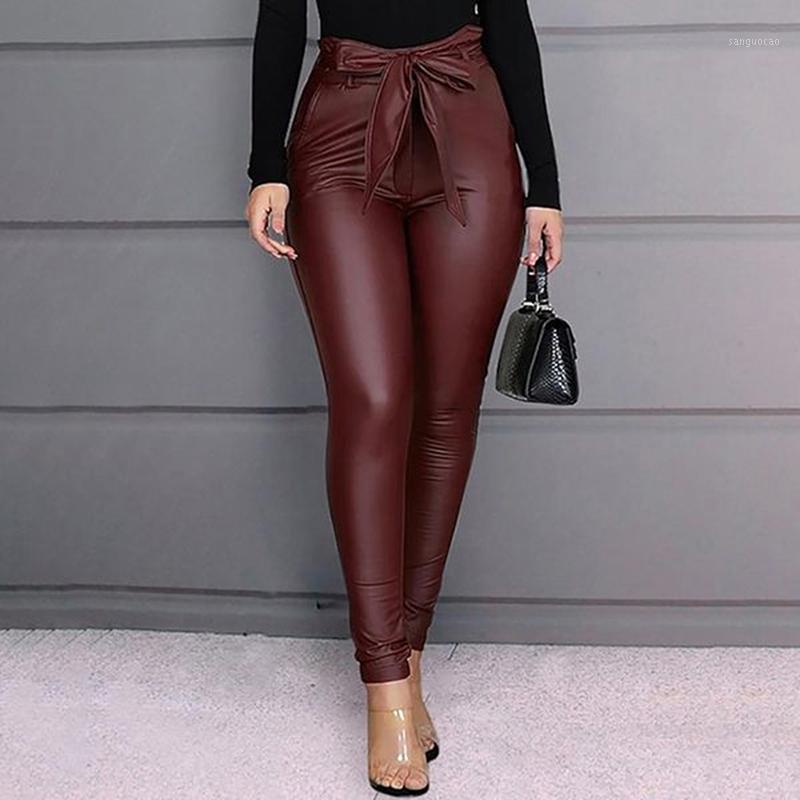 

Sexy Women' Bow knot tied High waist Leggings PU Leather warm Stretchy Skinny Slim Pencil Leggings Evening Party Club wear1, Black