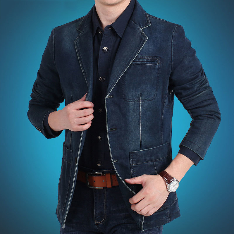 

Europe and states united to the new casual male fashion denim line-loose patched jacket pocket M-4XL al7837 CBC6, Light blue