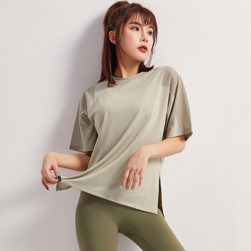 

2020 new sports T-shirt female short-sleeved loose casual shoulders mesh gown fitness top running quick-drying yoga clothes Yoga1