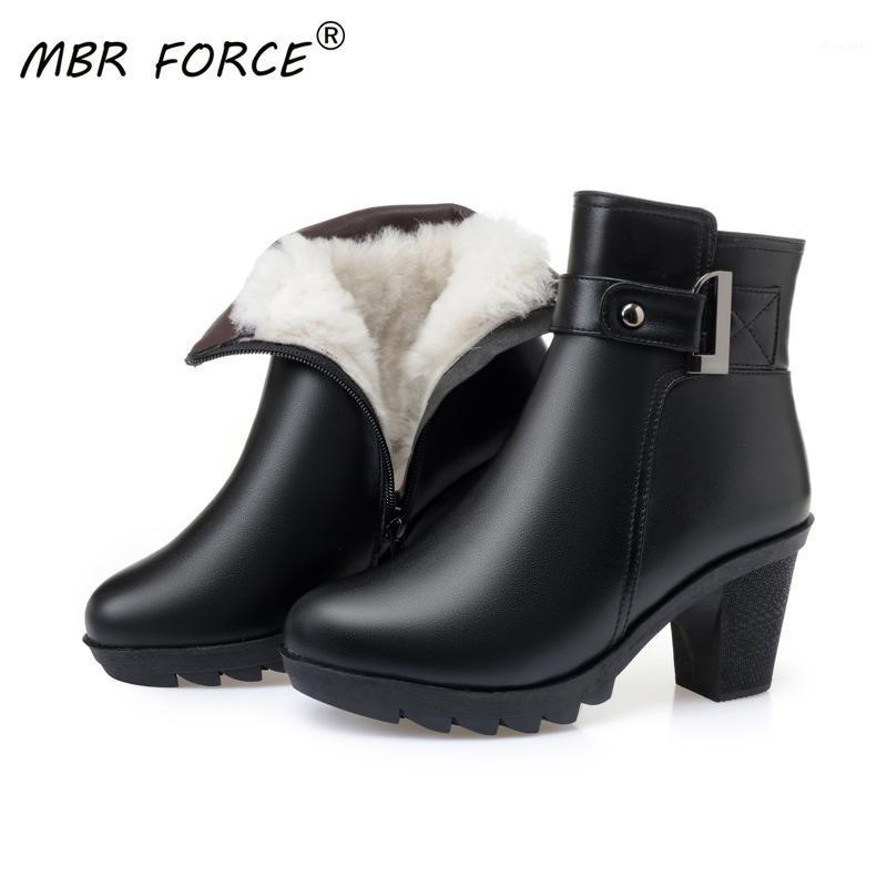 

MBR FORCE Women's leather women's boots thick-soled high-heeled ankle boots round-toed winter shoes women Basic Wool1, Blackwool