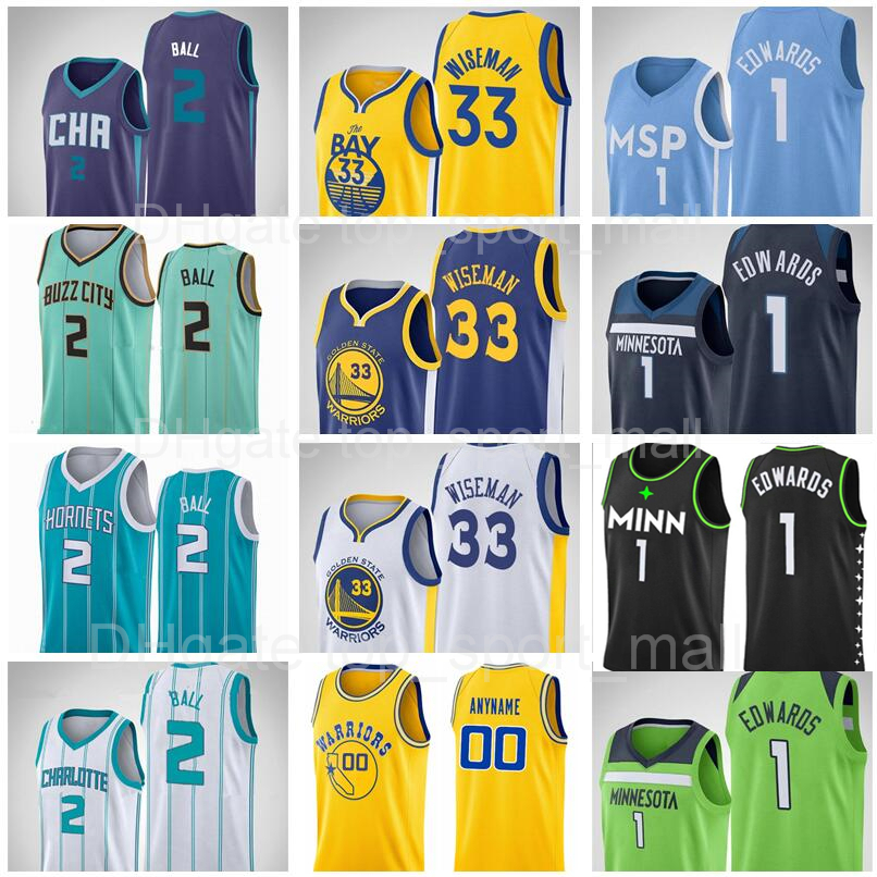 

2021 Draft Pick 1 Anthony Edwards Jersey 33 James Wiseman 2 LaMelo Ball Blue White Black New City Basketball Edition Men Kids Women