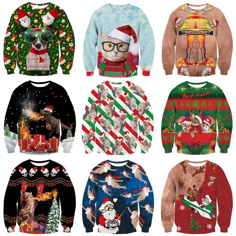 

Unisex Men Women Ugly Christmas Sweatshirt Vacation Santa Elf Funny Christmas Fake Hair Jumper Autumn Winter Tops Clothing Y200107, Aa10157