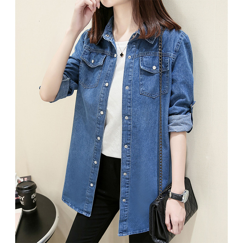 

2021 New Female Coat Fine Spring Jacket Ladies Single-fashion Coats Breasted Denim Jeans Outerwear A96 TR27, Light blue.