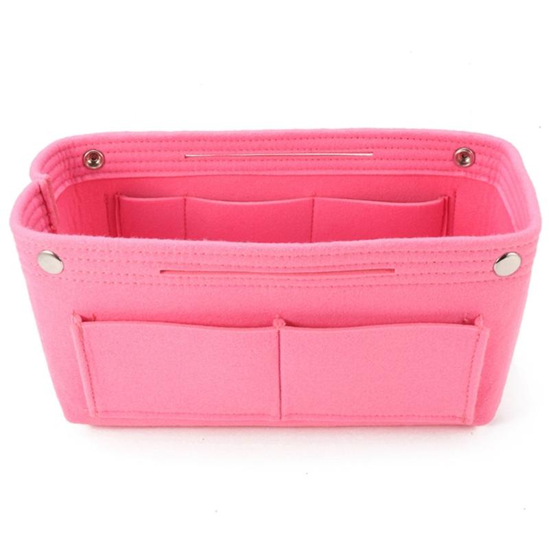 

Pink Women Fashion Felt Cloth Inner Bag Fits in Insert Handbag Multi-Pockets Cosmetic Bags Storage Personal Belongings Organizer