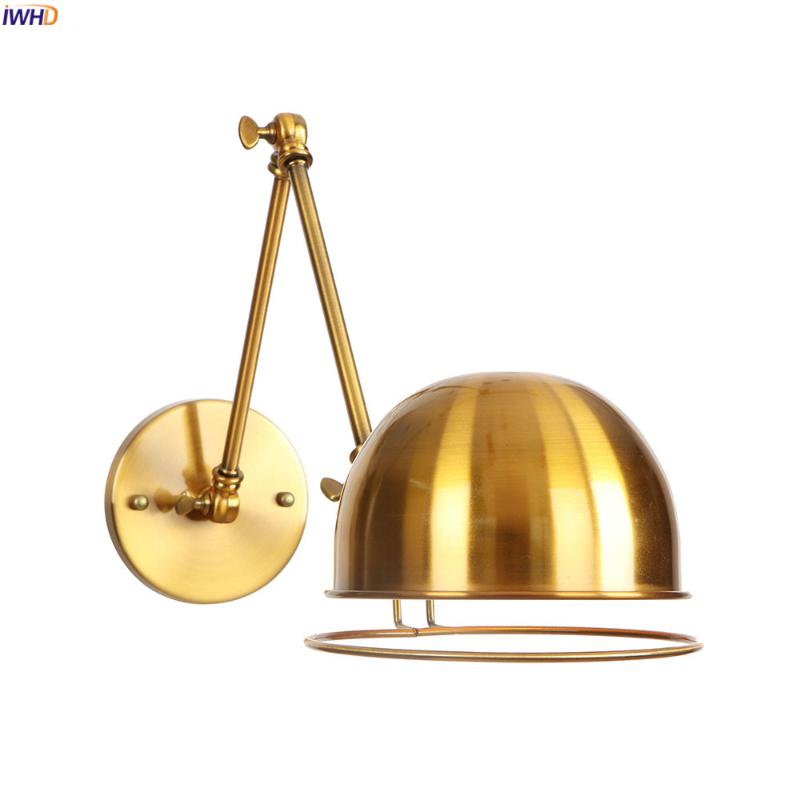 

IWHD Adjustable Long Arm Gold Wall Lamp Bedroom Stair Mirror Light Loft Retro Wall Lights Fixtures LED Applique Murale Luminaire