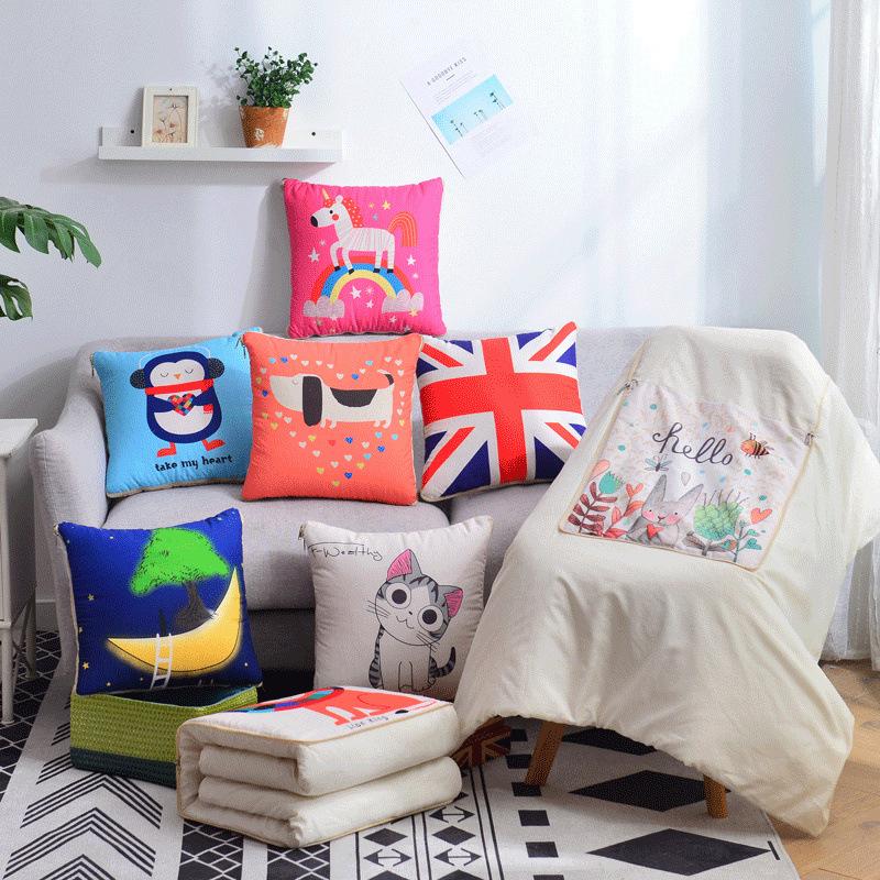 

Pillow Blanket 2 In 1 Warm Cute Elk Cartoon Portable Foldable Patchwork Quilt Blanket Home Office Throw Pillow Back Cushion