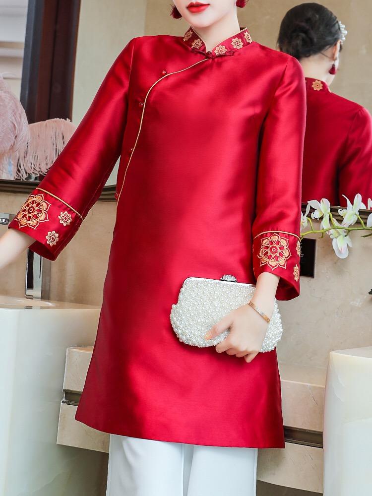 

New arrival 2020 embroidery long jacket outfit party Chinese tradition