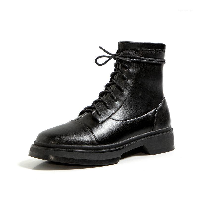 

2021 New PU Leather Ankle Boots Round Toe Casual Shoes Autumn Winter Square Heel Lace Up Women Party Shoes Size 34-431, Black suede