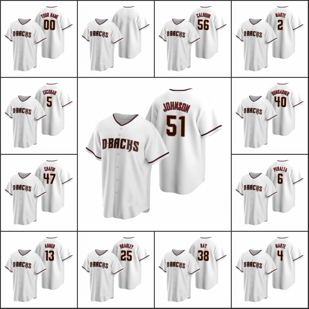 

Arizona Diamondbacks #38 Robbie Ray 13 Nick Ahmed 4 Ketel Marte 56 Kole Calhoun Men Women Youth White Custom Replica Home Jersey, Black