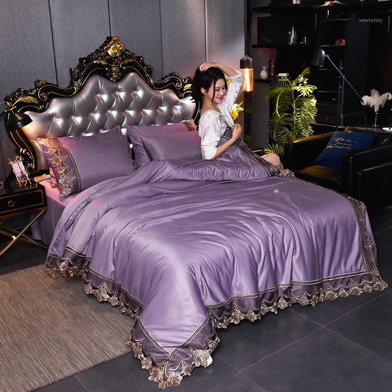 

Washed Silk Cotton Four-Piece Suit Simple Cotton Bedding Set Quilt1, Pink