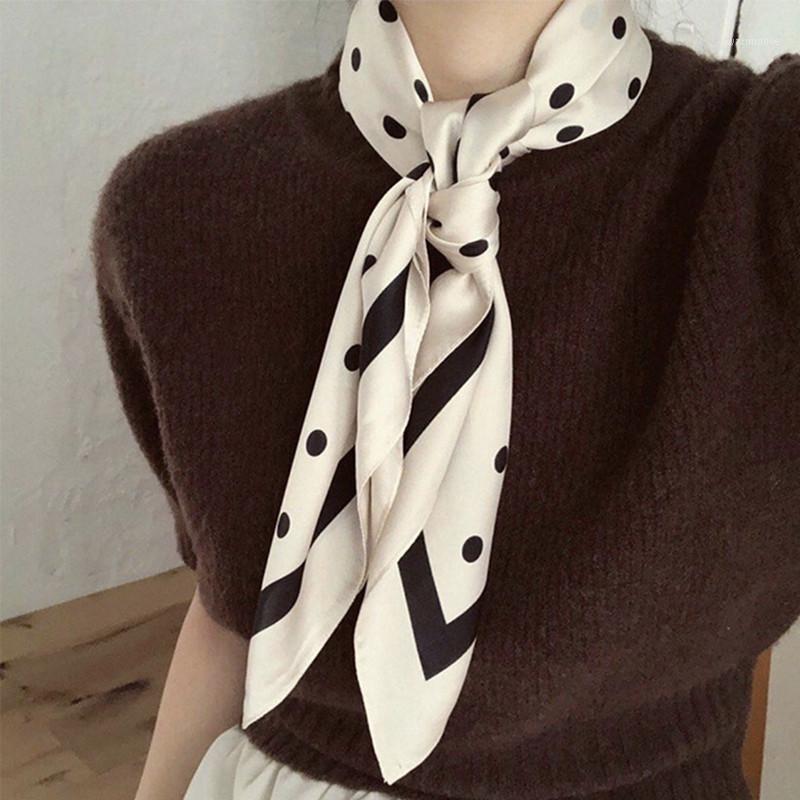 

AOMU 2020 French Retro Winter Polka Dot Square Silk Scarf Fashion Korean Sweet Ribbon Scarf Shawl for Women Tender Handkerchief1