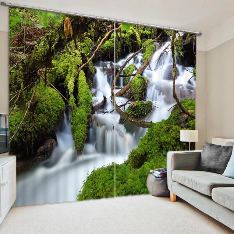 

Blackout fabric Stream Jungle Printing Luxury 3D Window Curtains For Living room Bedding room Home Hotel Decorative Drapes