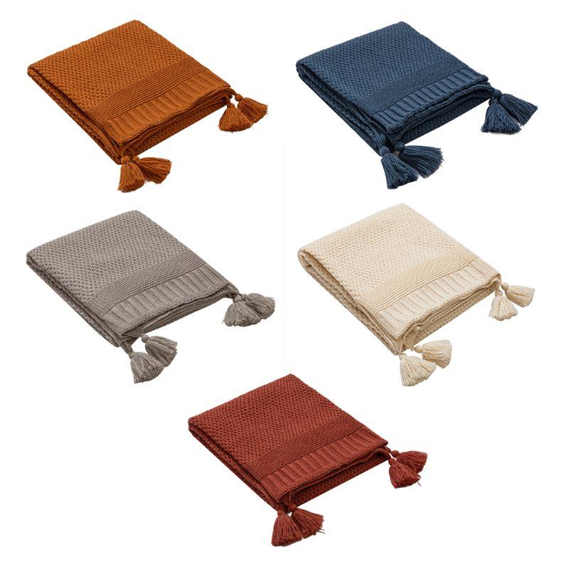 

Nordic Chunky Sweater Knit Throw Blanket Solid Color Tassel Soft Warm Office Nap Air Conditioning Shawl Sofa Chair Cover