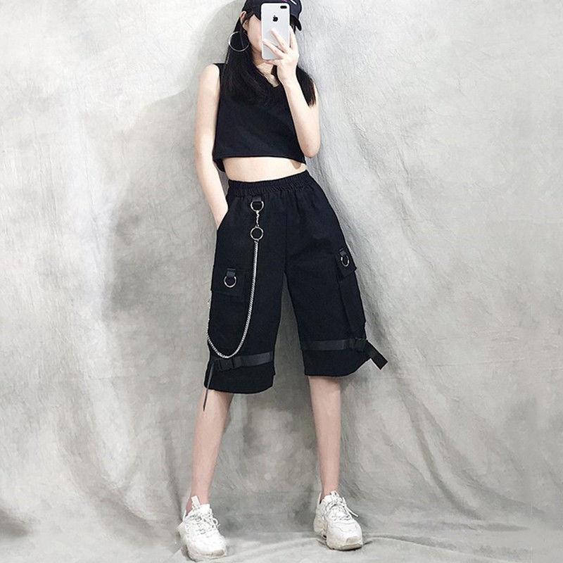 

2020 Ins Women Cargo Shorts Pants Hip Hop Shorts Casual Pants Summer Korean Students Loose Baggy Straight Tube Sexy Jean, Pants1