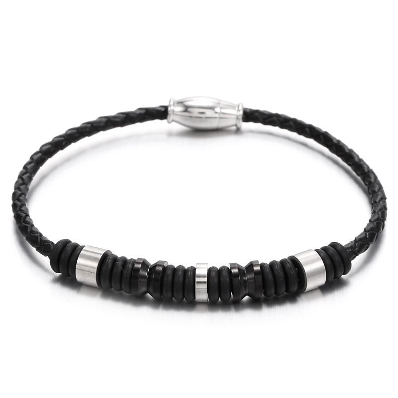 

Men Jewelry Black Braided Leather Bracelet Magnetic Clasp Bracelet Bangles New Fashion Combination Stitching