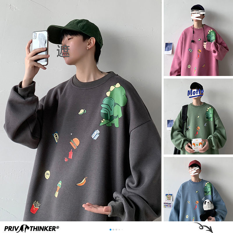 

2021 New Funny Printed Men Hoodies Autumn Cartoon Men's Korean Sweatshirts 6 Colors Man Harajuku Casual Pullovers Tops W525, Black