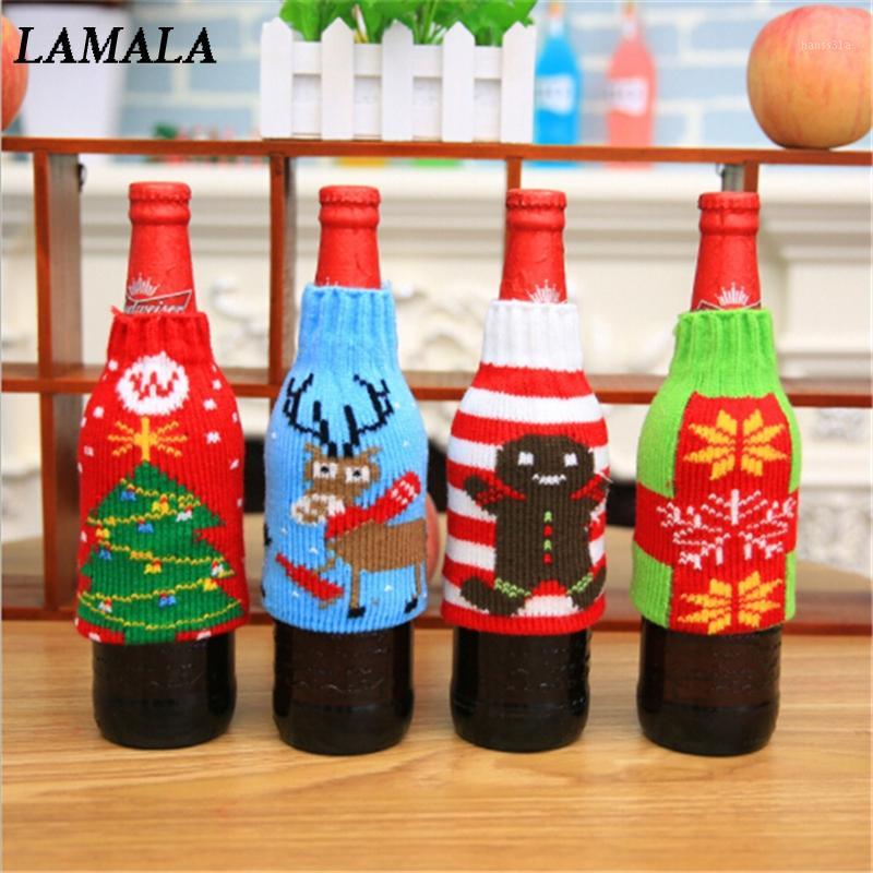 

Christmas Decorations For Home Beer Bottle Knitted Cover Snowflake Party Xmas Table Decor Adornment Bag Decoration1