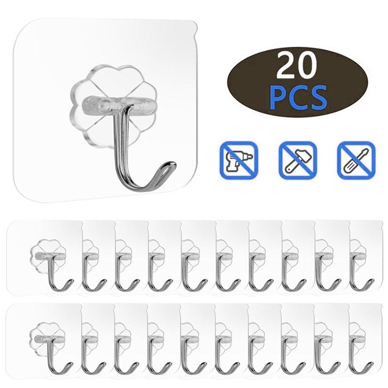 

20Pcs Transparent Strong Self Adhesive Door Wall Hangers Hooks Suction Heavy Load Rack Cup Sucker for Kitchen Bathroom