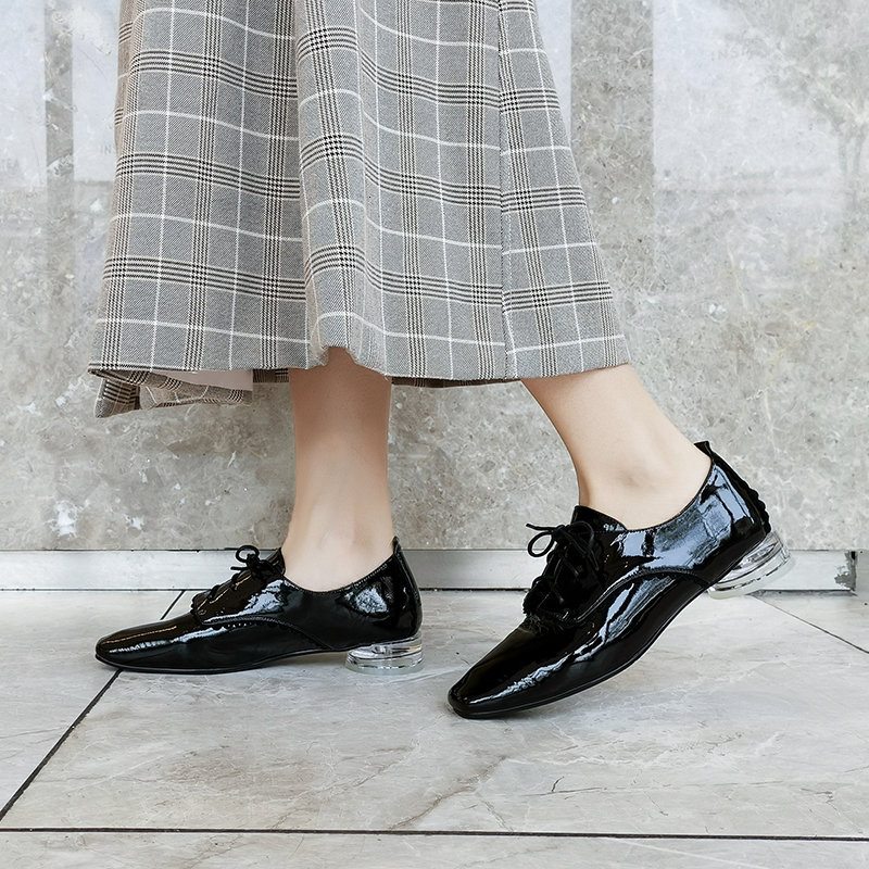 

2021 Female Pumps Genuine Shoes Plus Size 22-24.5 Cm Length Toe of Foot Solid Cow Europe and America JU1M, Black