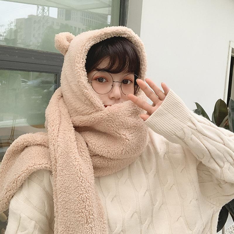 

Cute Bear Ears Warm Hat Scarf Women Girls Winter Hat Warm Scarf Durable BMF88