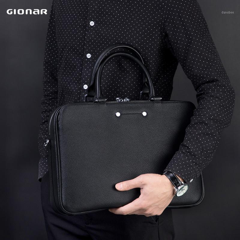

GIONAR Mens Briefcase Genuine Real Leather Laptop Bag High-end Business Handbag Satchel Work Tote Male Crossbody Shoulder Bag1, Black
