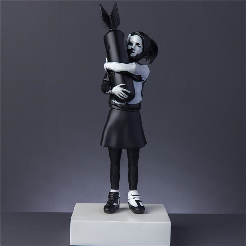 

Modern Art Luxurious 32CM White/ Black New Bomb Hugger Banksy Bomb Girl Street Art Resin Statue Creative Home Gifts Desktop Decor