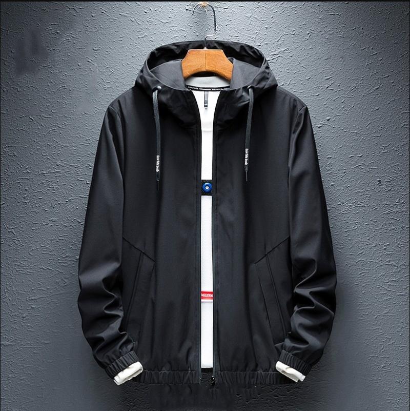 

Men Autumn Size New Plus Jacket Casual Hooded Solid Color Youth All-match Windbreaker Mens Jackets and Coats, Black