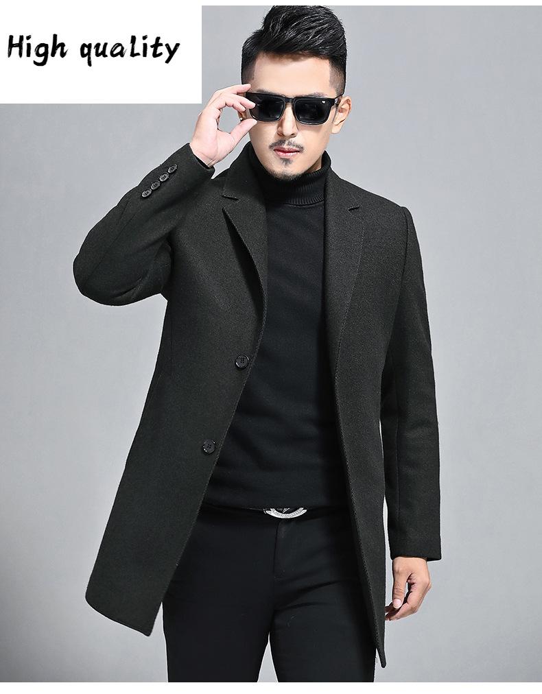 

coat Cashmere men's medium length suit collar middle aged woollen cloth business leisure fall winter 2020 woolen coat, Black