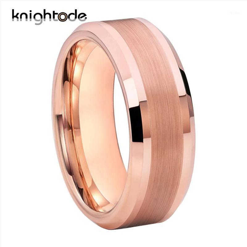 

High Quality Rose Gold Tungsten Wedding Band For Men Women Engaged Tungsten Carbide Ring Brushed Center Polished Bevel Edges1