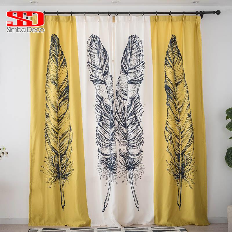 

Feather Printing Modern Simple Style Blackout Curtains For Bedroom Customized Product Yellow White Striped Windows Treatment