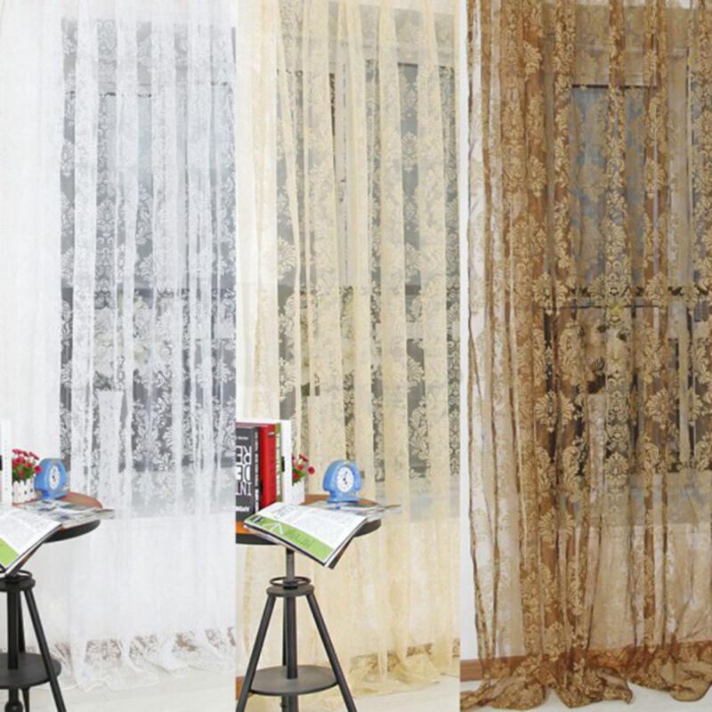 

1pc White/Beige/Coffee Color European style jacquard leaf design tulle fabrics sheer curtains for balcony