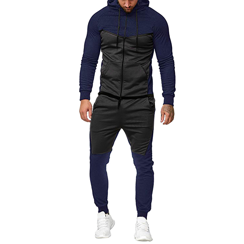 

men sweatsuits contrast color mens tracksuits 2020fw jacket + joggers running outerwear men's outfits active sport sets, Gray