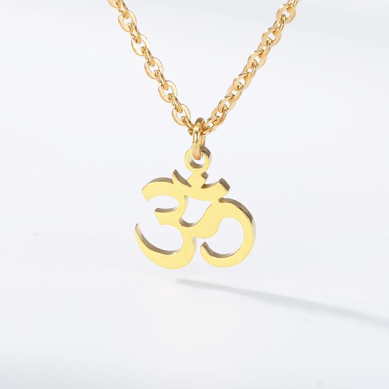 

Jewelry Sanskrit OM Symbol Necklace Gold Chain Buddha Lotus Mala Yoga Chakra OM Necklaces Pendants Accessories Mujer