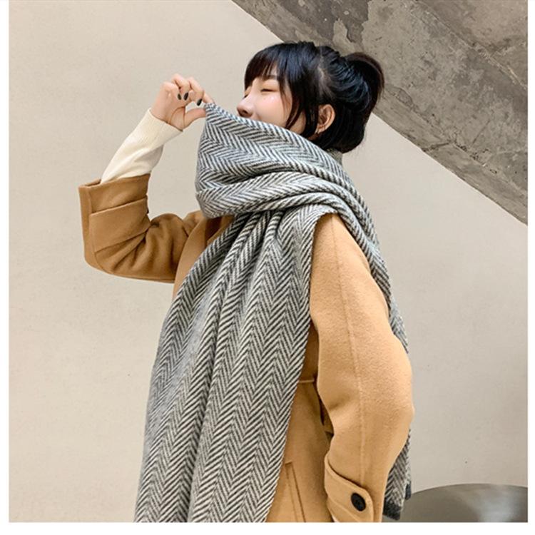 

190*40cm 2020 Women Stripe Imitation Cashmere Scarves Lady Winter Long Scarf High Quality Keep Warm Female Shawl Thicker Gift