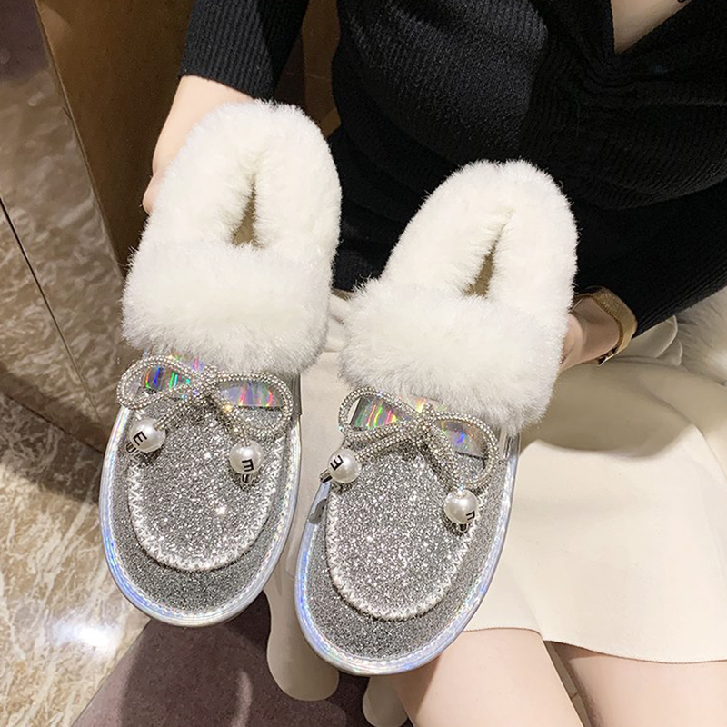 

Top silver gleaming sequins... hot snow bow laser ladies... flat ankle boots winter... short women's stuffed shoes, Regulation 124;silver l. 124