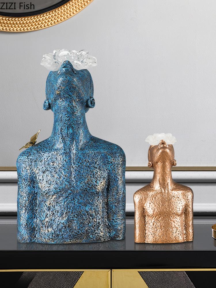 

Abstract Figure Sculpture Ornaments Resin Portrait Bust Figurines Transparent Decorative Flower Home Decor Modern Crafts Statue