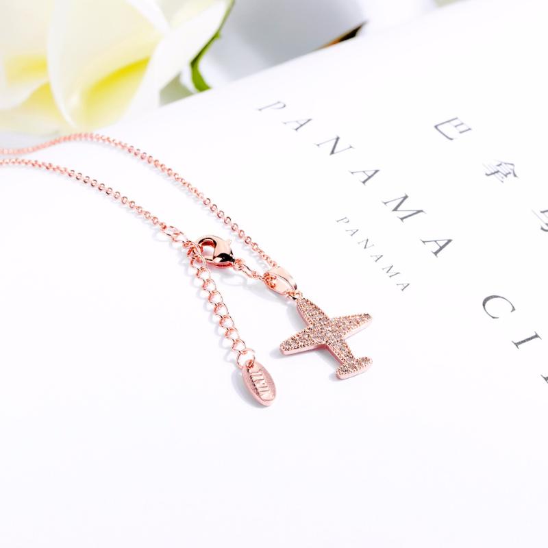 

Crystal Rose Gold Tiny Airplane Charm Necklace Minimalist Necklace Birthday Gift