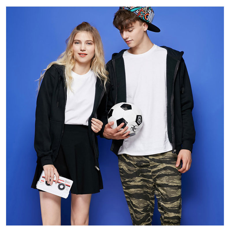 

Winter men's and women's sports cardigan hooded jacket youth Europe and America loose and velvet solid color sweater, Black