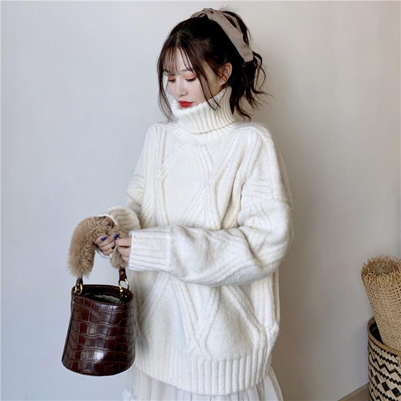 

HKCP Casual Fashion Sweater Thick Large Size Loose Turtleneck Sweater Women 2020 New Top Women Winter Clothes Winter, Black