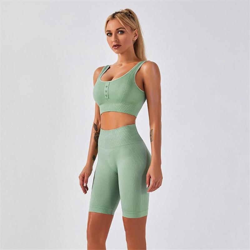 

5 Color Yoga Set Seamless Sportswear Women Sports Bra Shorts Leggings Fitness Running Workout Clothes for Women Gym Outfit A005, Shorts blue