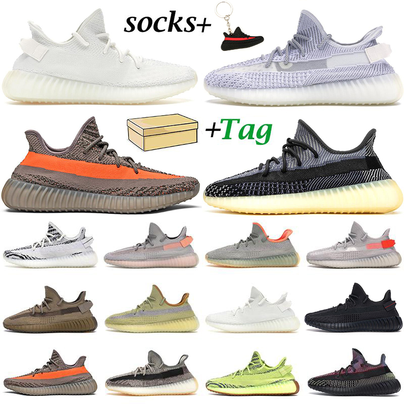 

2021 kanye men women running shoes trainers fade Carbon Tail Light Zebra Static black Reflective Yeezreel mens outdoor sneakers with box, Bred