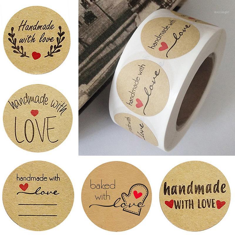 

500 Sheets/Roll Round Labels Handmade Kraft Paper Packaging Sticker Wedding Thanks Stickers for Candy Bag Gift Box Packing Bag1