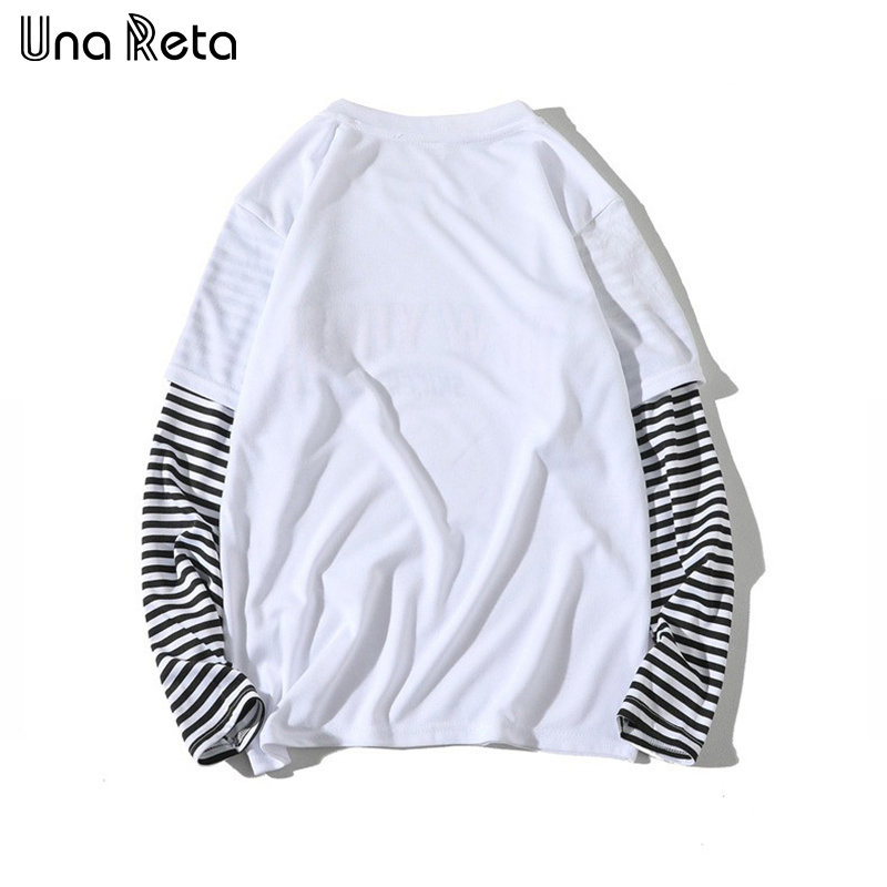 

Una Reta T-Shirt Mens Spring Harajuku Men Clothing Hip-Hop Stripe Splicing Tee Top Fake Two Pieces Long Sleeve Man's T-shirt 201203, Blue