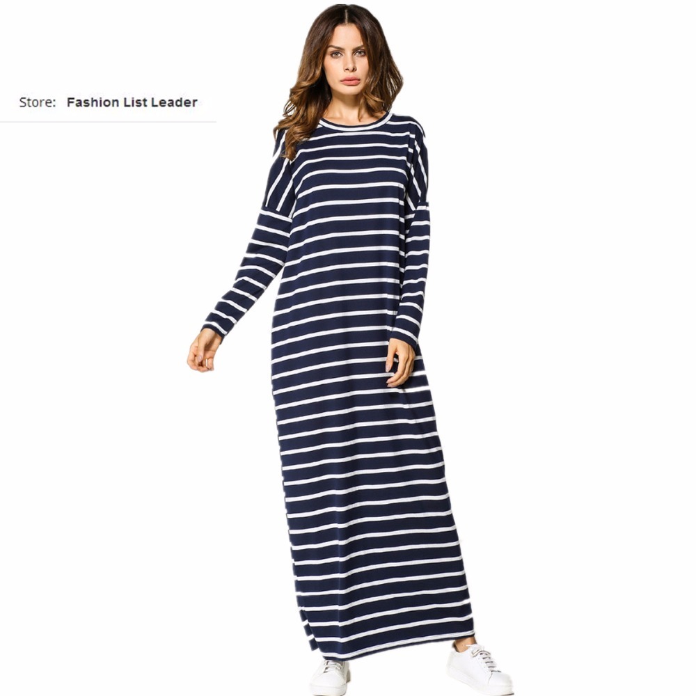 

4xl Muslim adult abaya striped Arab seam bat manga jilbab dubai Muslims plus size dress Islamic wj1975 gout transport, Navy
