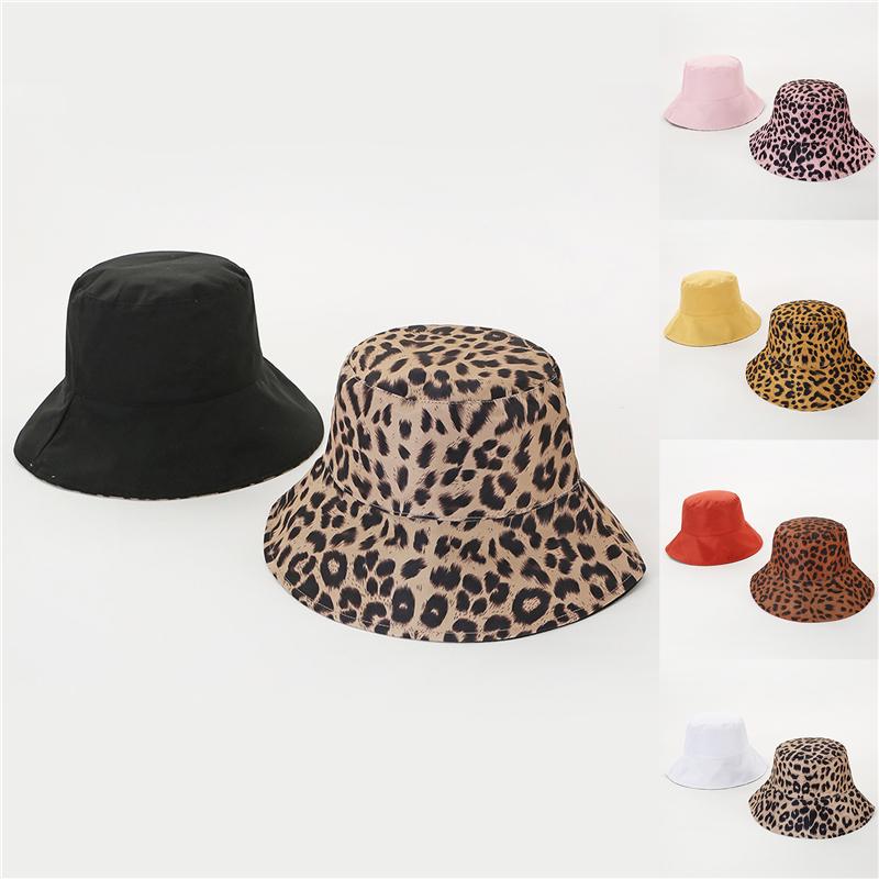 

2020 Two Side Leopard Black Bucket Hat For Women Men Reversible Panama Sun Hat Summer Ladies Korean Beach Fisherman Hats