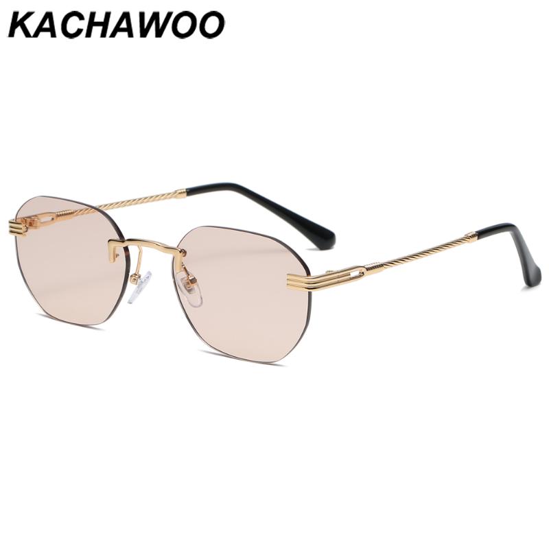 

Kachawoo square retro sunglasses rimless brown black metal sun glasses for men women popular accessories hot selling drop ship