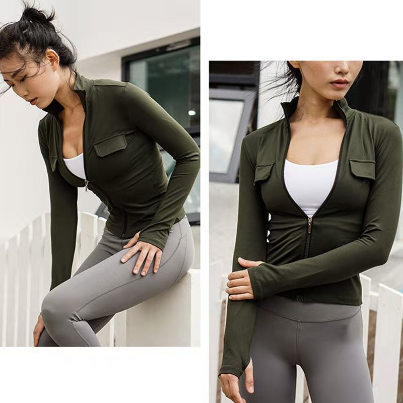 

The new zipper workout clothes, tooling style, handsome, slim, breathable and quick-drying yoga clothes hot sale15, Black
