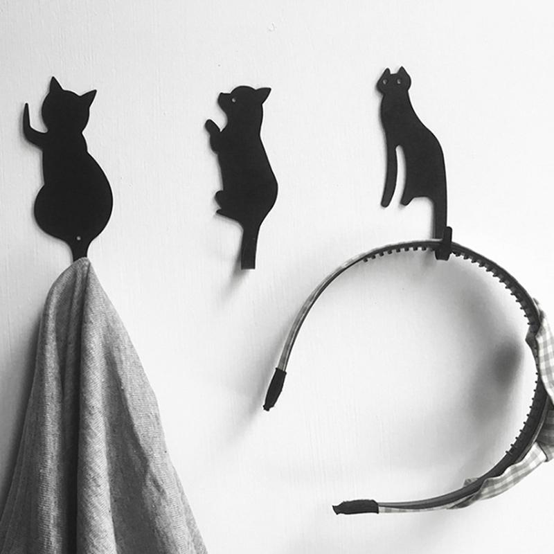

Home Wall Hooks multi-purpose Black Cartoon Cat Shape Hook Metal Seamless Key Holder Hanging Storage Hooks Wall Decoration